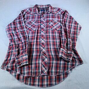 Wrangler Men's Plaid Long Tails Western Black Snap Shirt Red Green